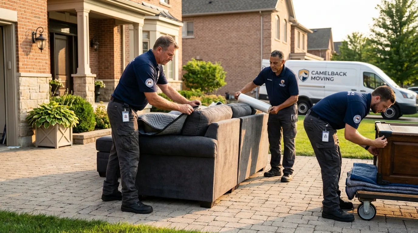 Large estate moving crew wrapping furniture in Baxter, IA